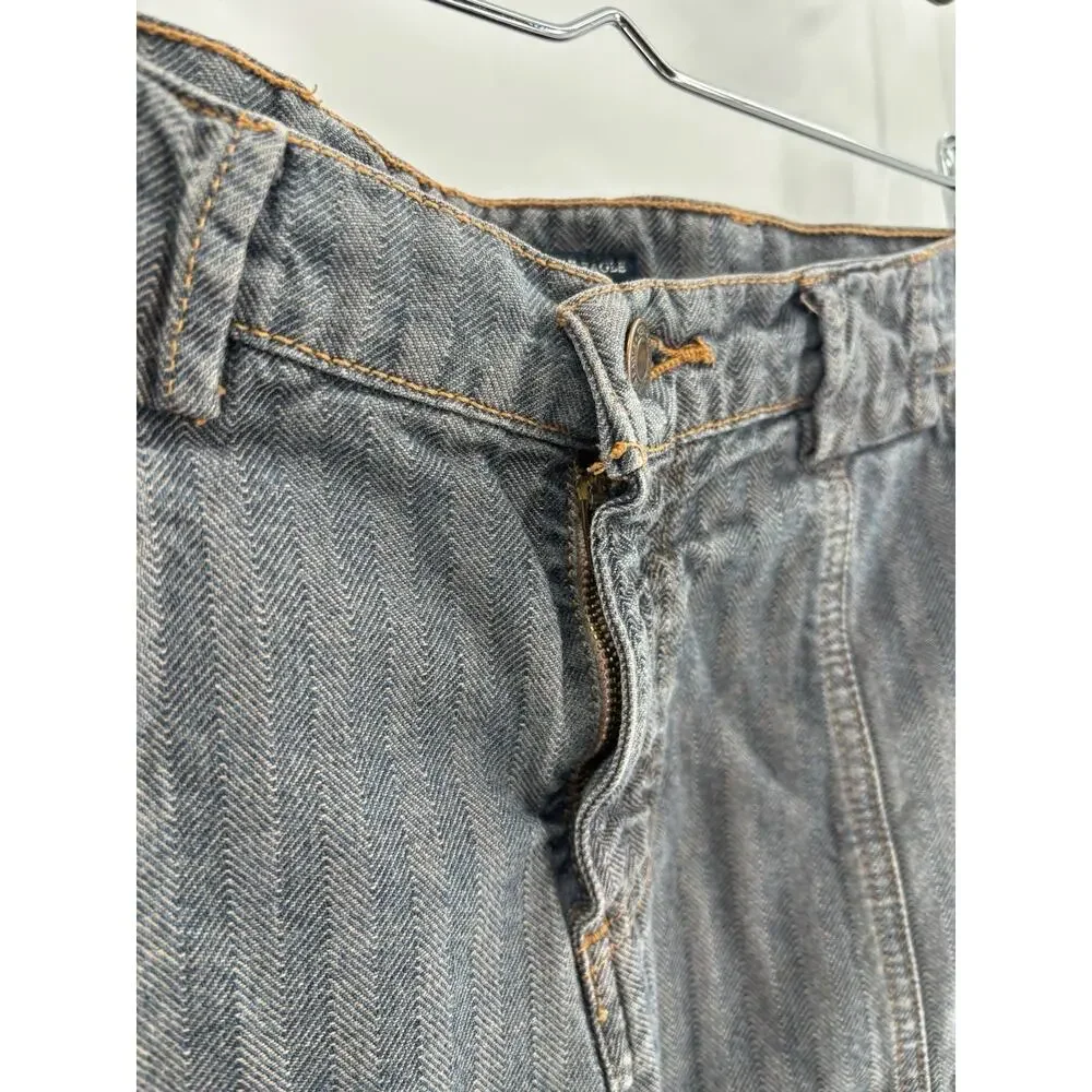 Vintage American Eagle Skirt Womens 8 Gray Blue Denim Jean Stripe Y2K 90s Pocket